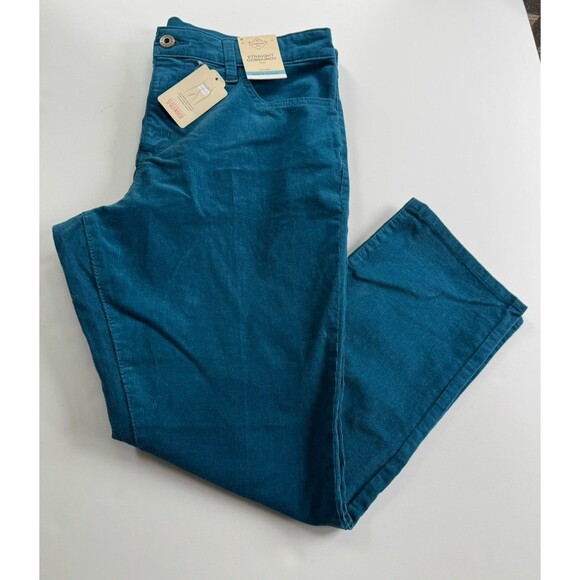 St. Johns Bay Women Stretch Wide Leg Teal Corduroy Pants Plus 18 Mid Rise NWT - Picture 1 of 9